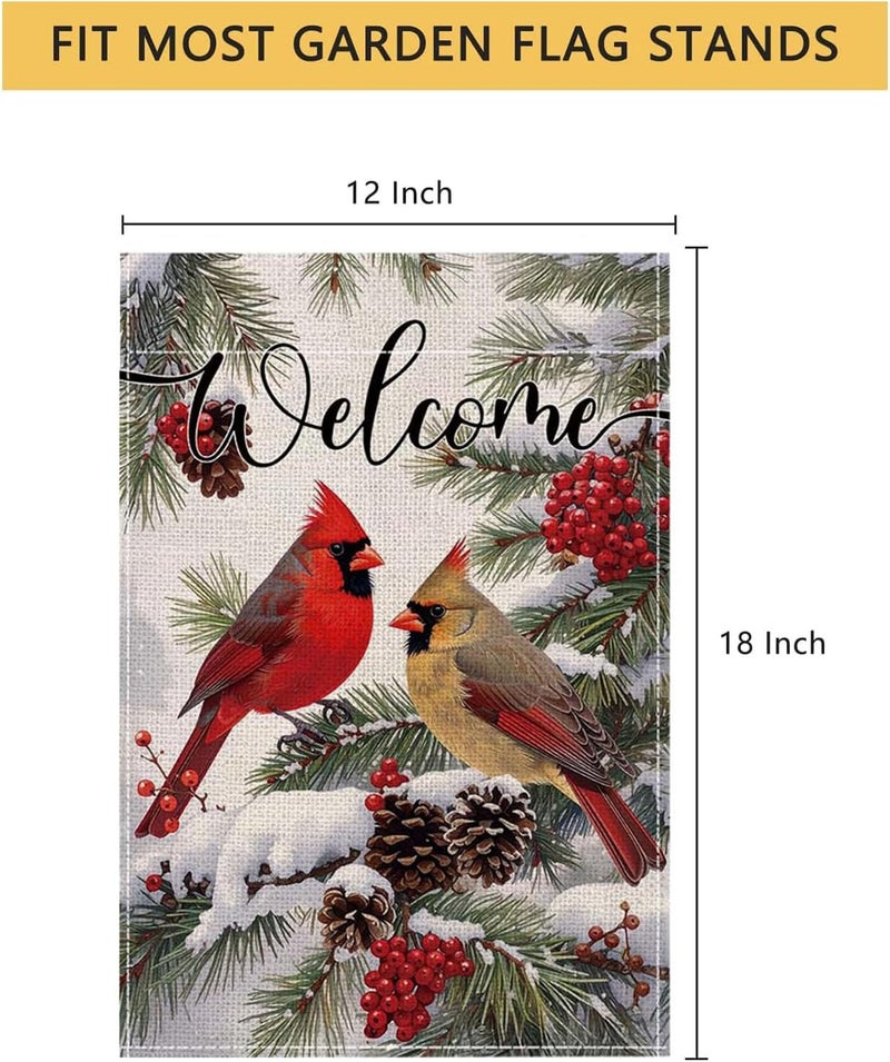 ONFAON Christmas Decorations -Welcome Christmas Garden Flag 12x18 Inch Red Cardinal Bird Twigs Yard Flag Double Sided Holly Berry Snow Seasonal Xmas Winter Yard Flag for Outside Decoration - Image 2
